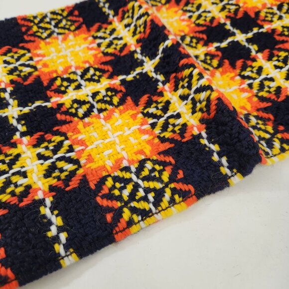 Vintage Wool Knit Scarf West Germany Orange Blue Yellow White Gradient Check - Picture 6 of 9